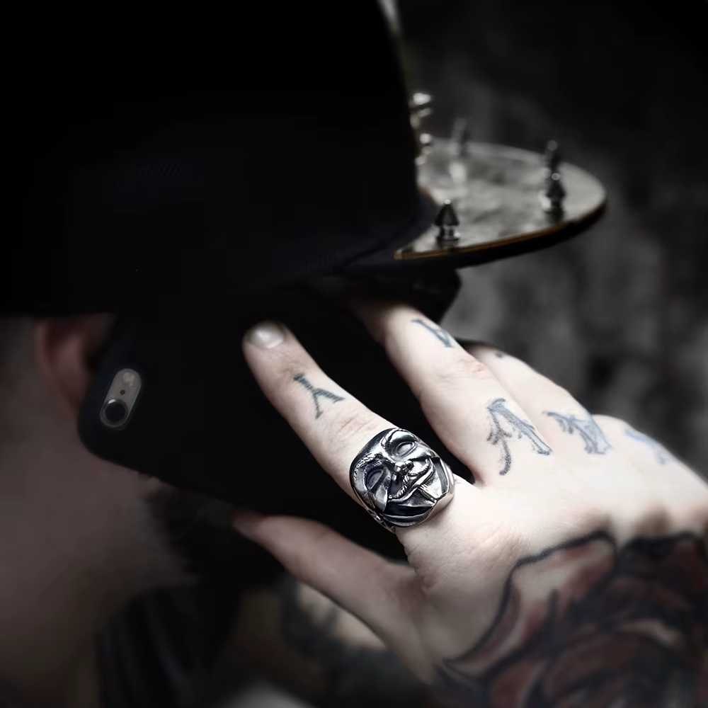 V for Vendetta Mask Stainless Steel Ring