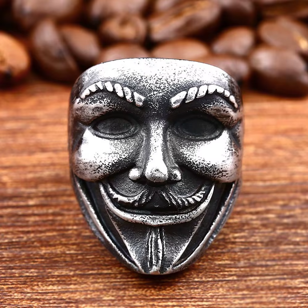 V for Vendetta Mask Stainless Steel Ring