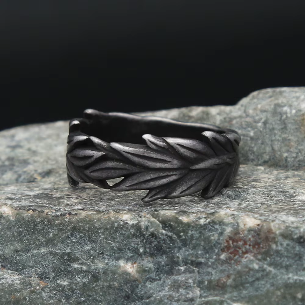 Twisted Feather Carved Stainless Steel Ring