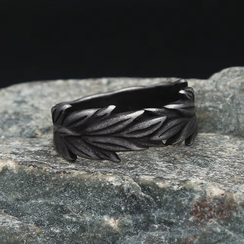 Twisted Feather Carved Stainless Steel Ring