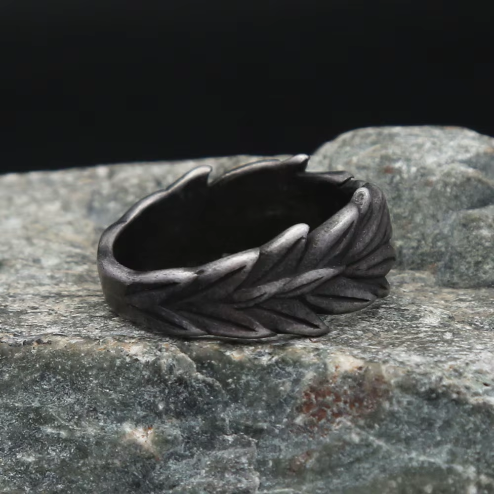 Twisted Feather Carved Stainless Steel Ring