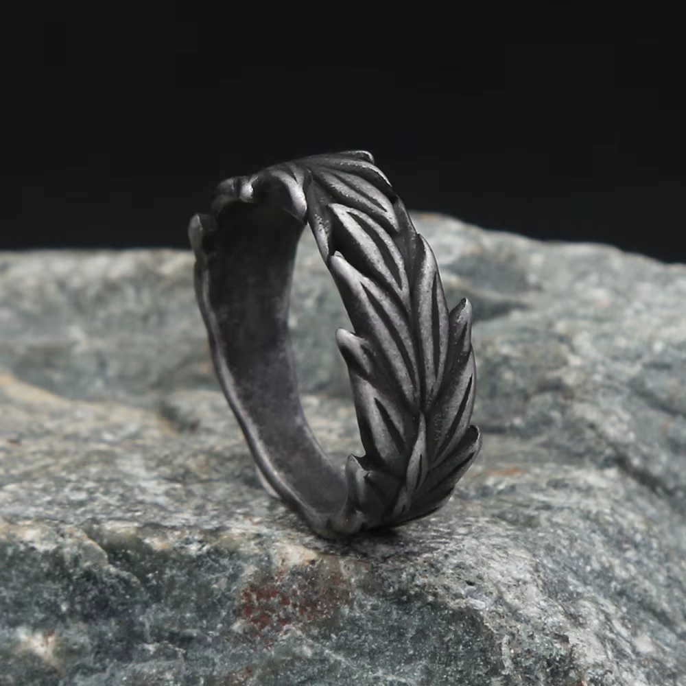 Twisted Feather Carved Stainless Steel Ring