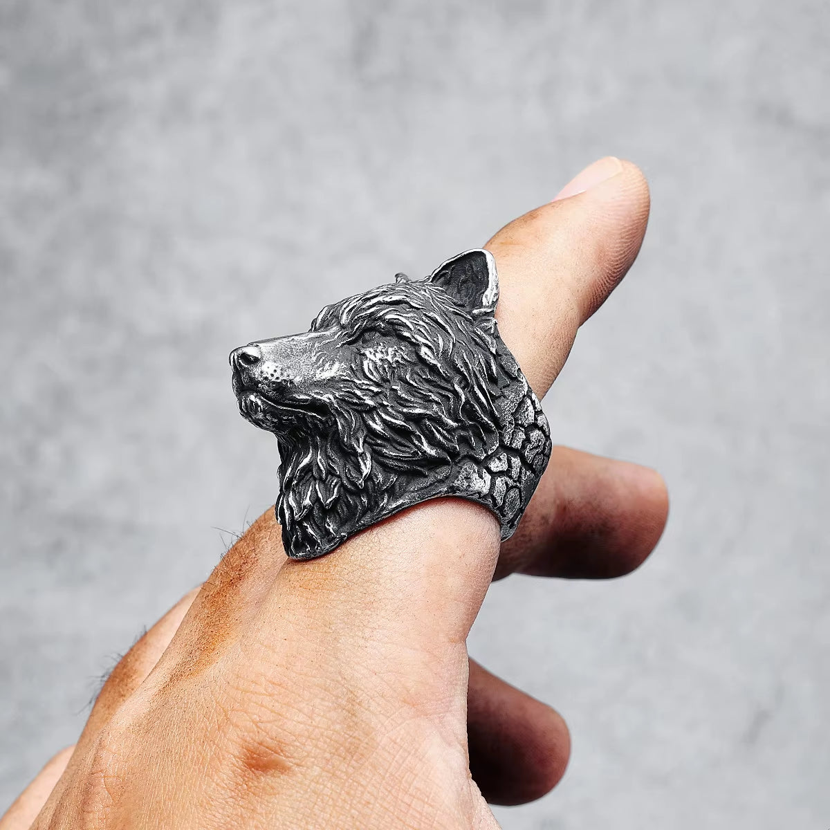 Vintage 3D Wolf Head Stainless Steel Ring