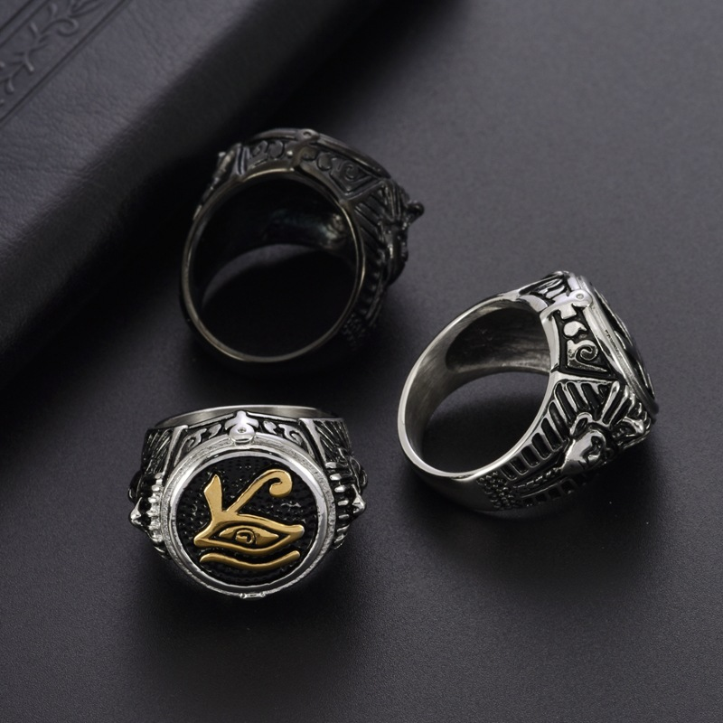 Vintage Egyptian Carved Stainless Steel Ring