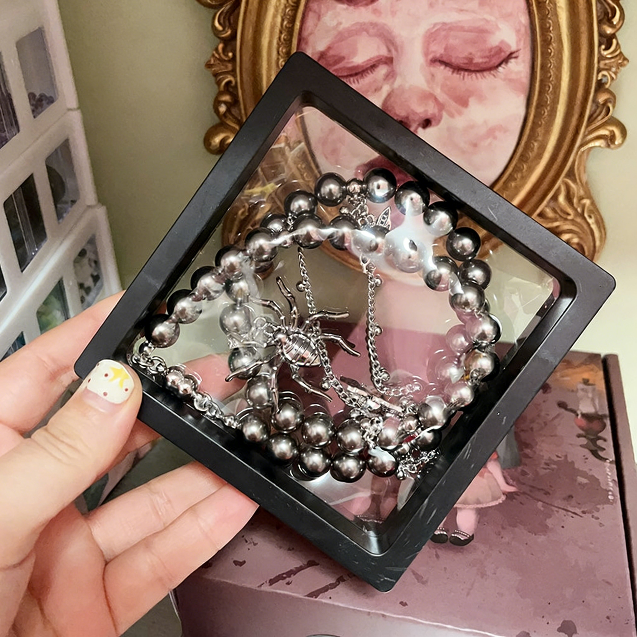 Black Spider Silver Wing Necklace