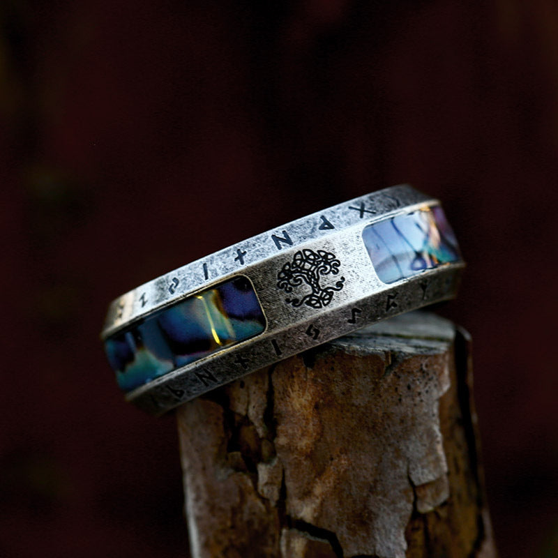 Vintage Tree of Life Rune Stainless Steel Shell Ring