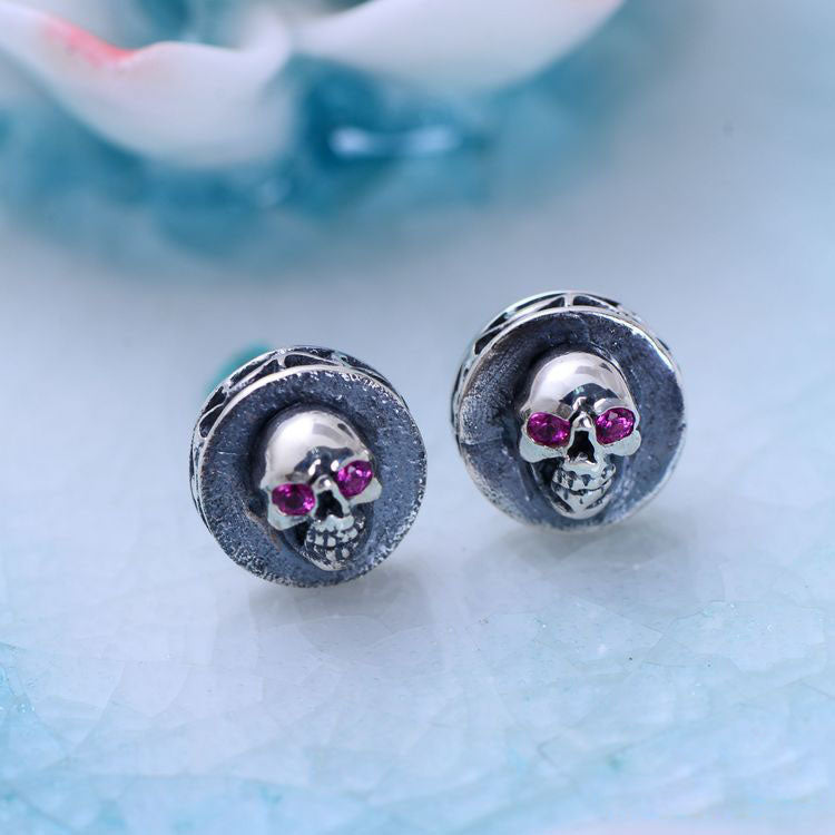 Round Skull Inlaid Zirconia Stud Earrings