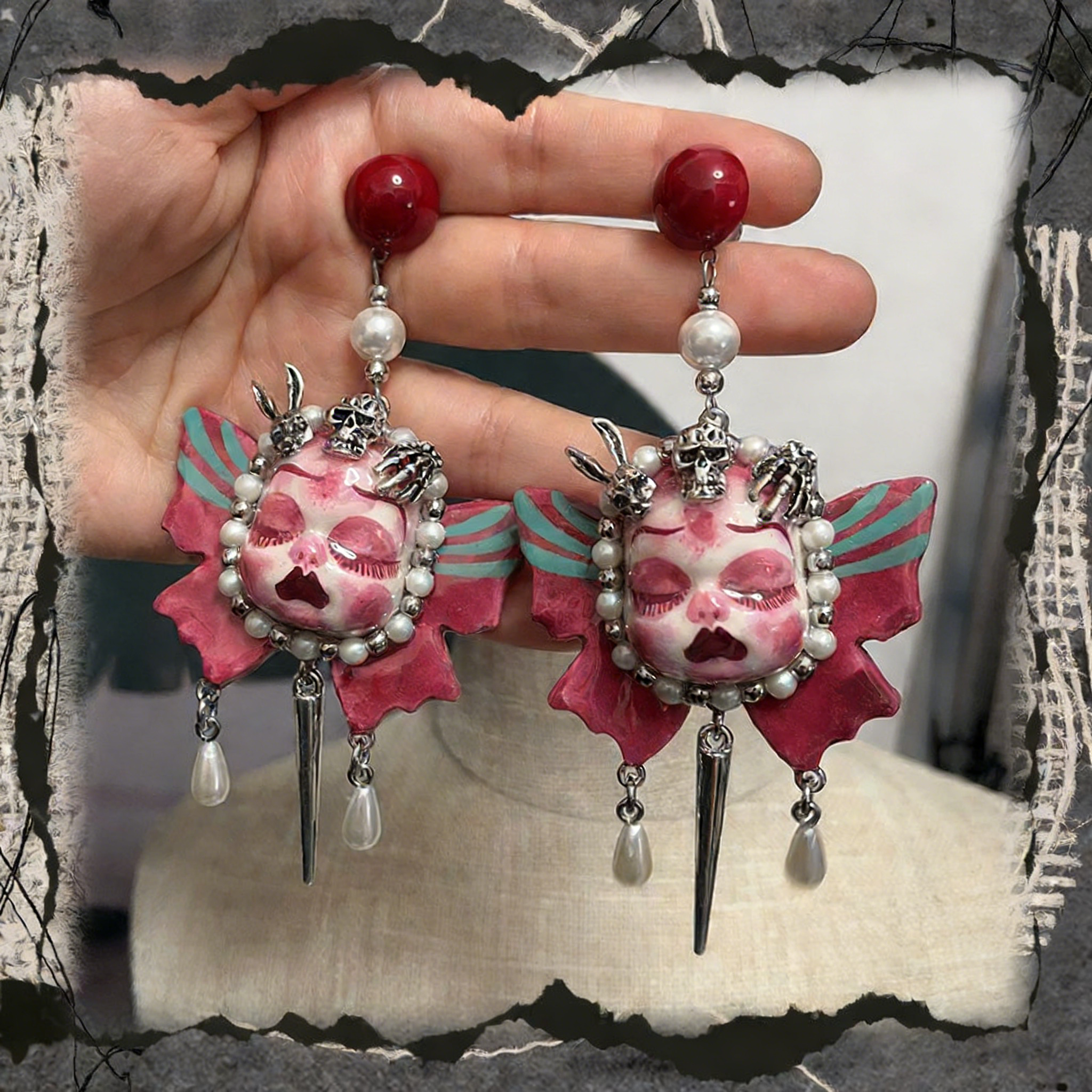 Butterfly Wing Skull Bunny Freak Baby Earrings