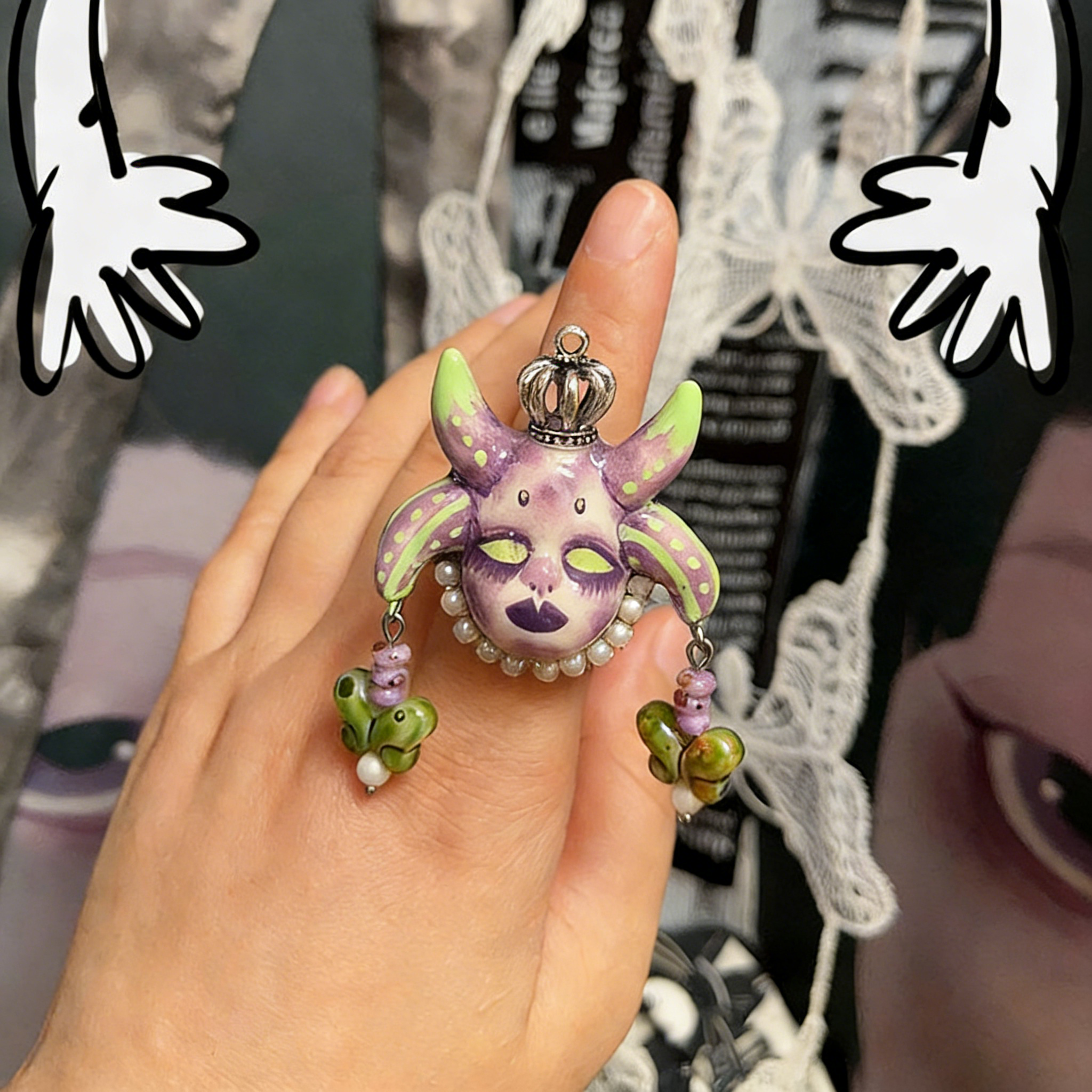 Purple Horn Butterfly Pendant Ring