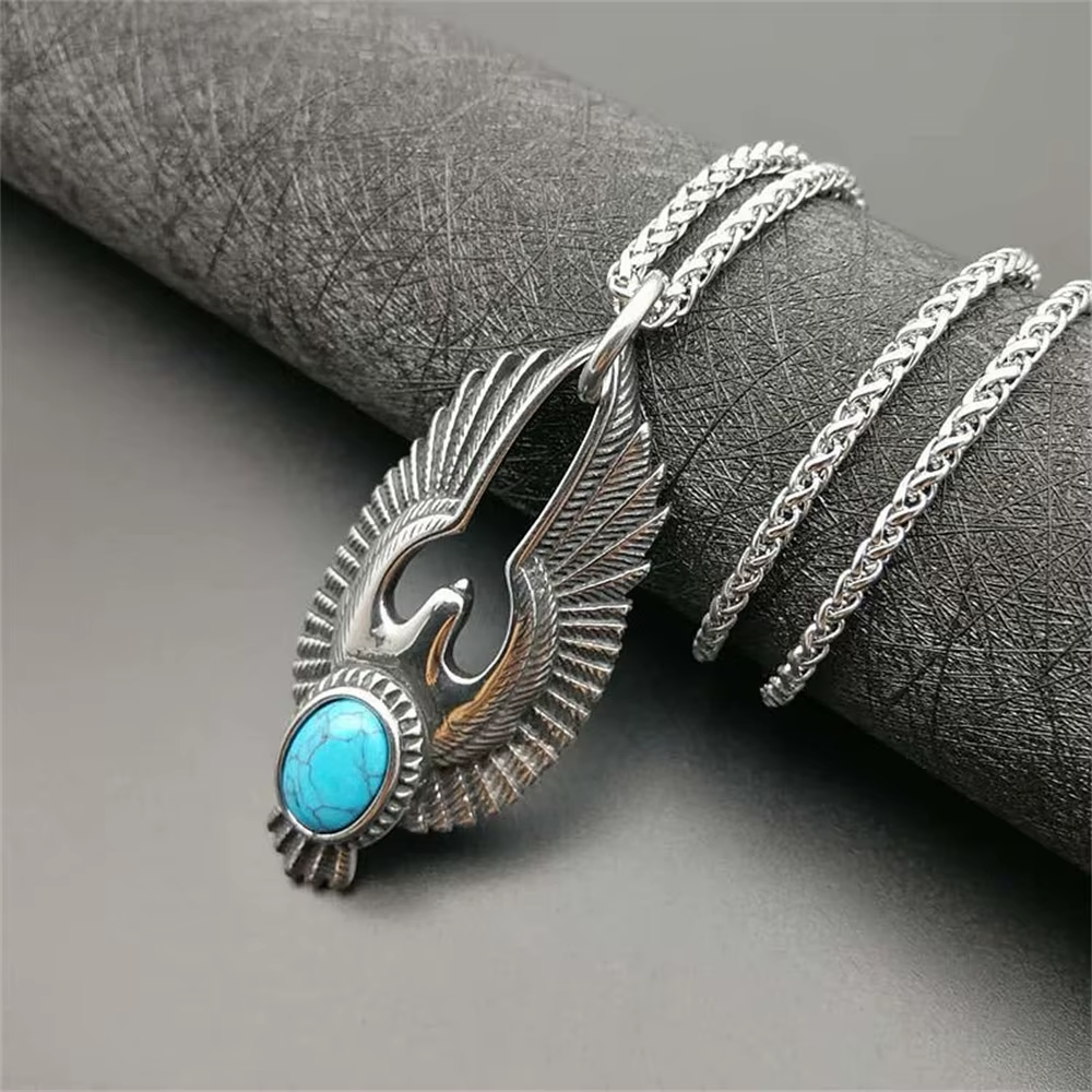 Eagle Turquoise Stainless Steel Pendant Necklace