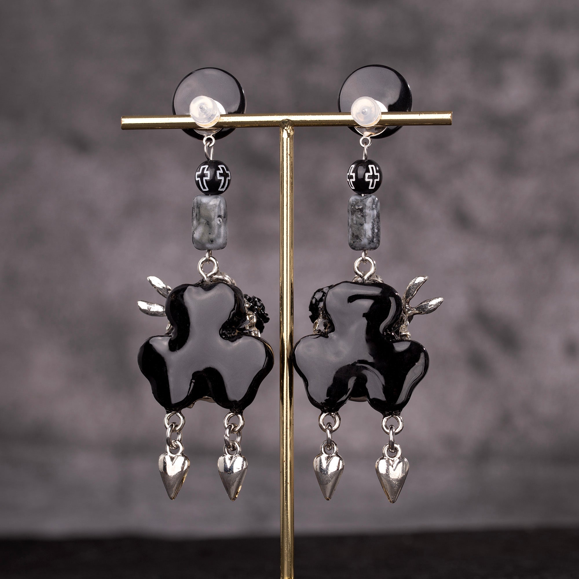 Black and White Killing Heart Freak Baby Earrings