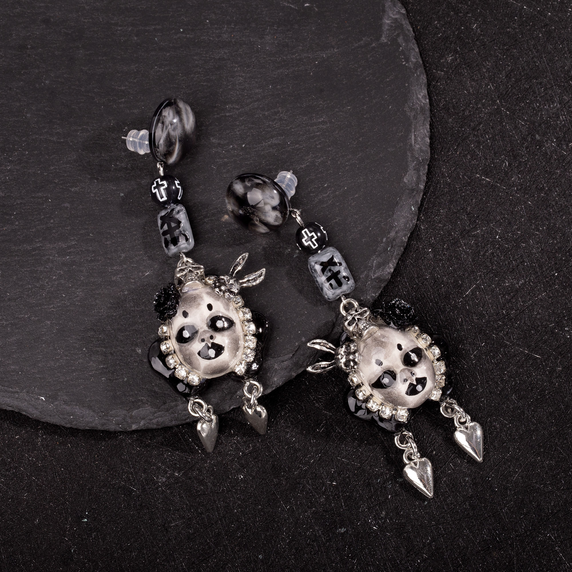 Black and White Killing Heart Freak Baby Earrings