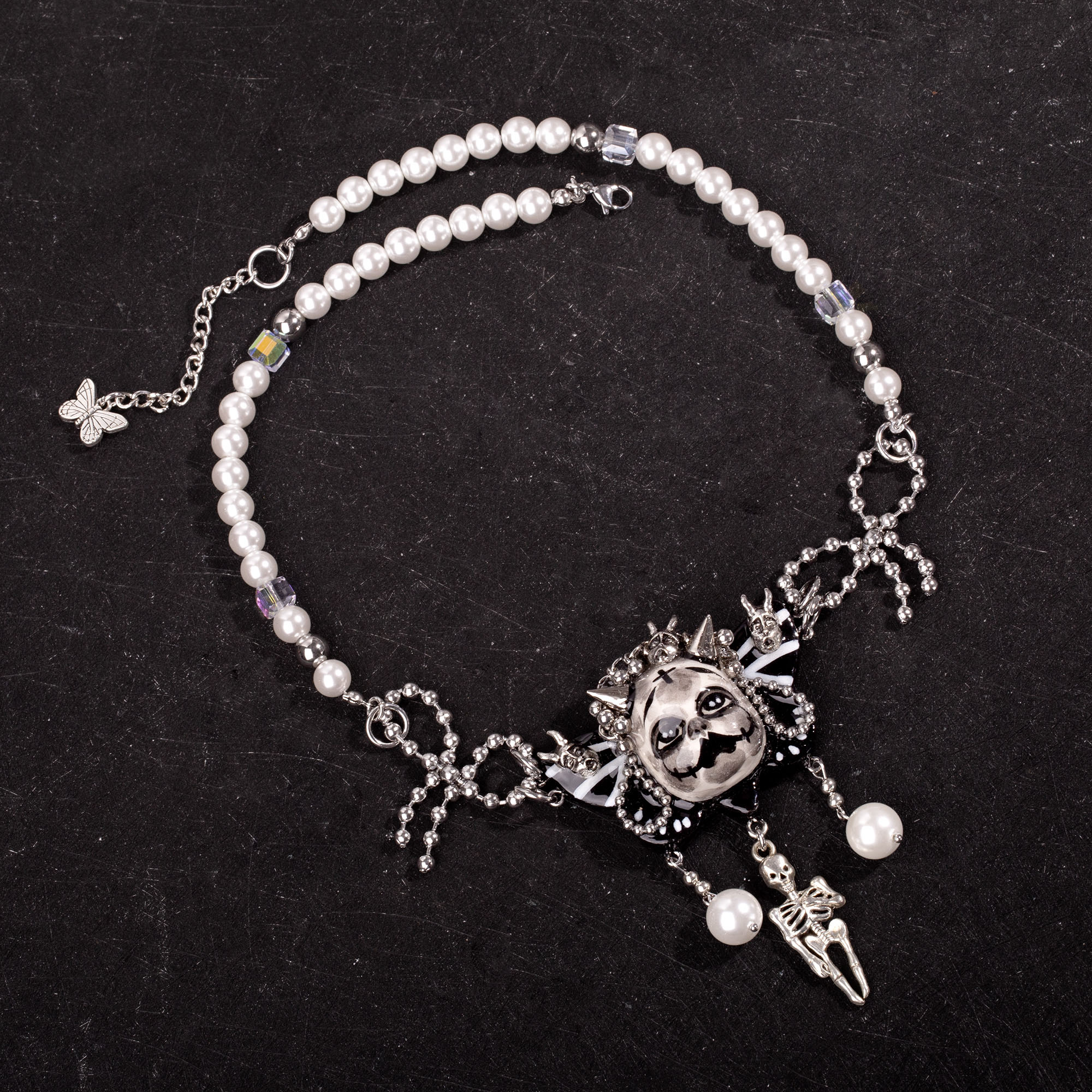 Horned Skeleton Butterfly Gothic Doll Necklace