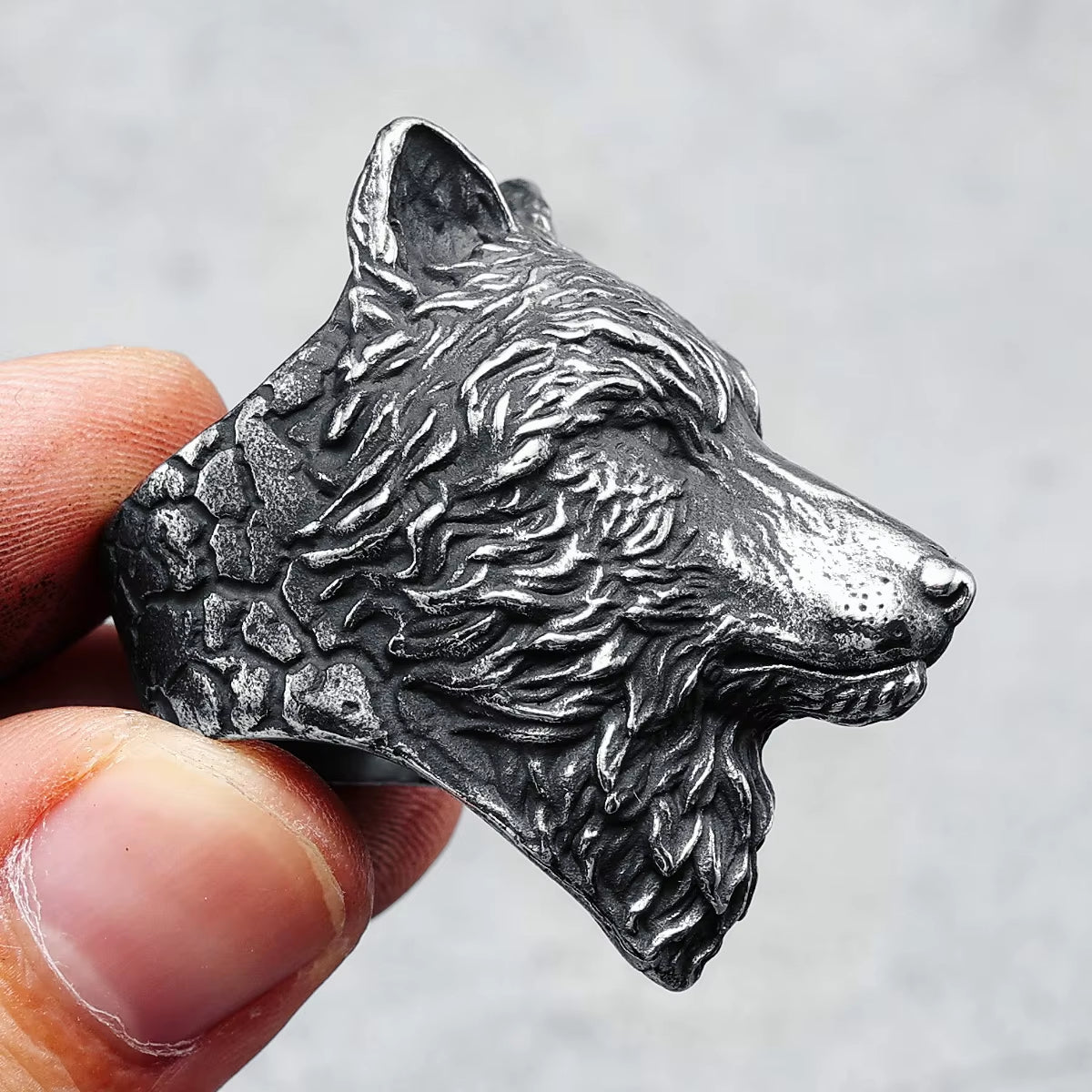 Vintage 3D Wolf Head Stainless Steel Ring