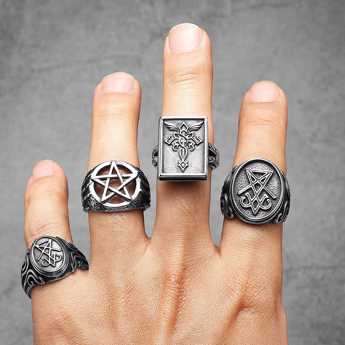 Sigil of Lucifer Scrollwork Stainless Steel Ring