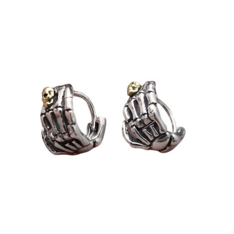 Skull Hand Bone Hoop Earrings