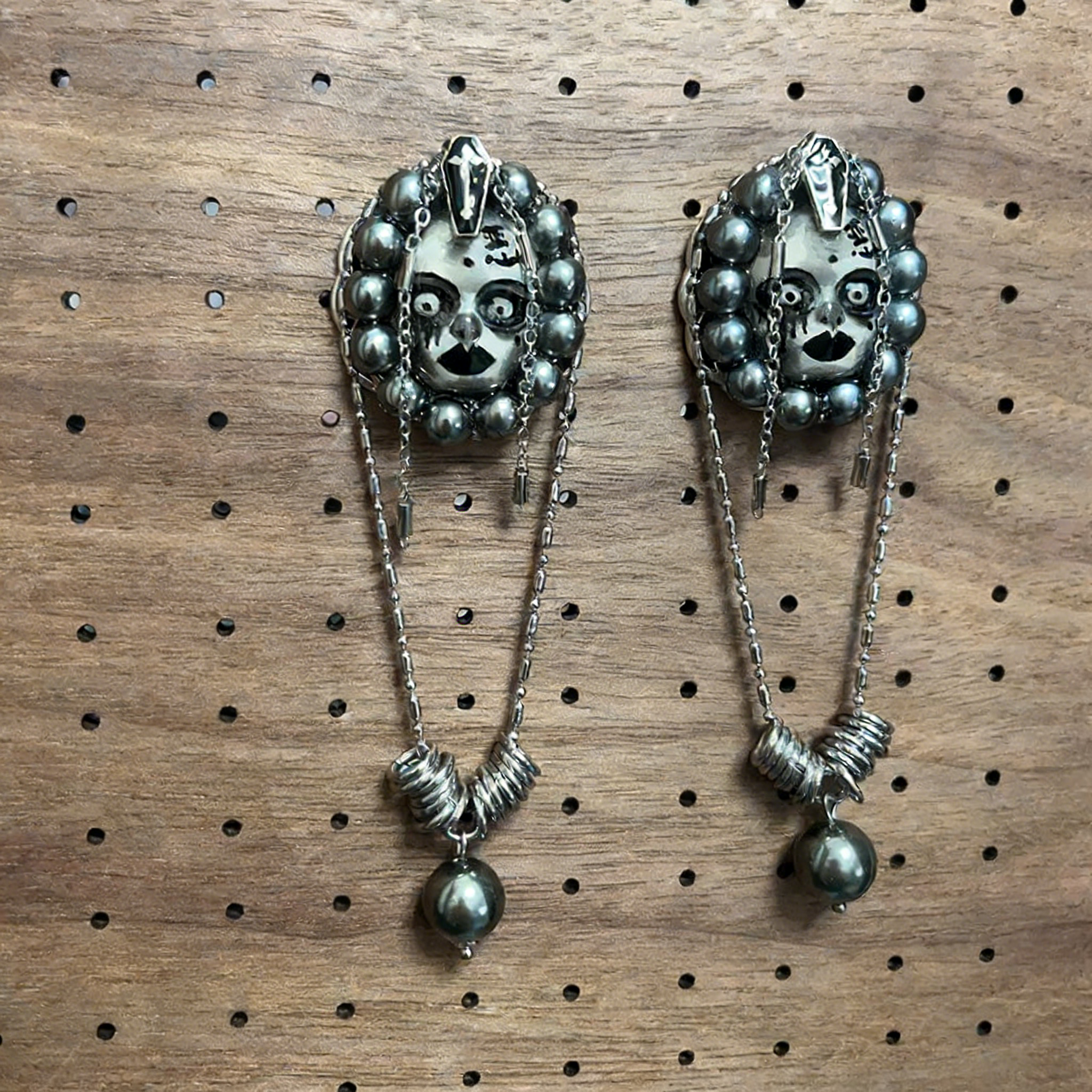 Evil Face Beaded Chain Earrings