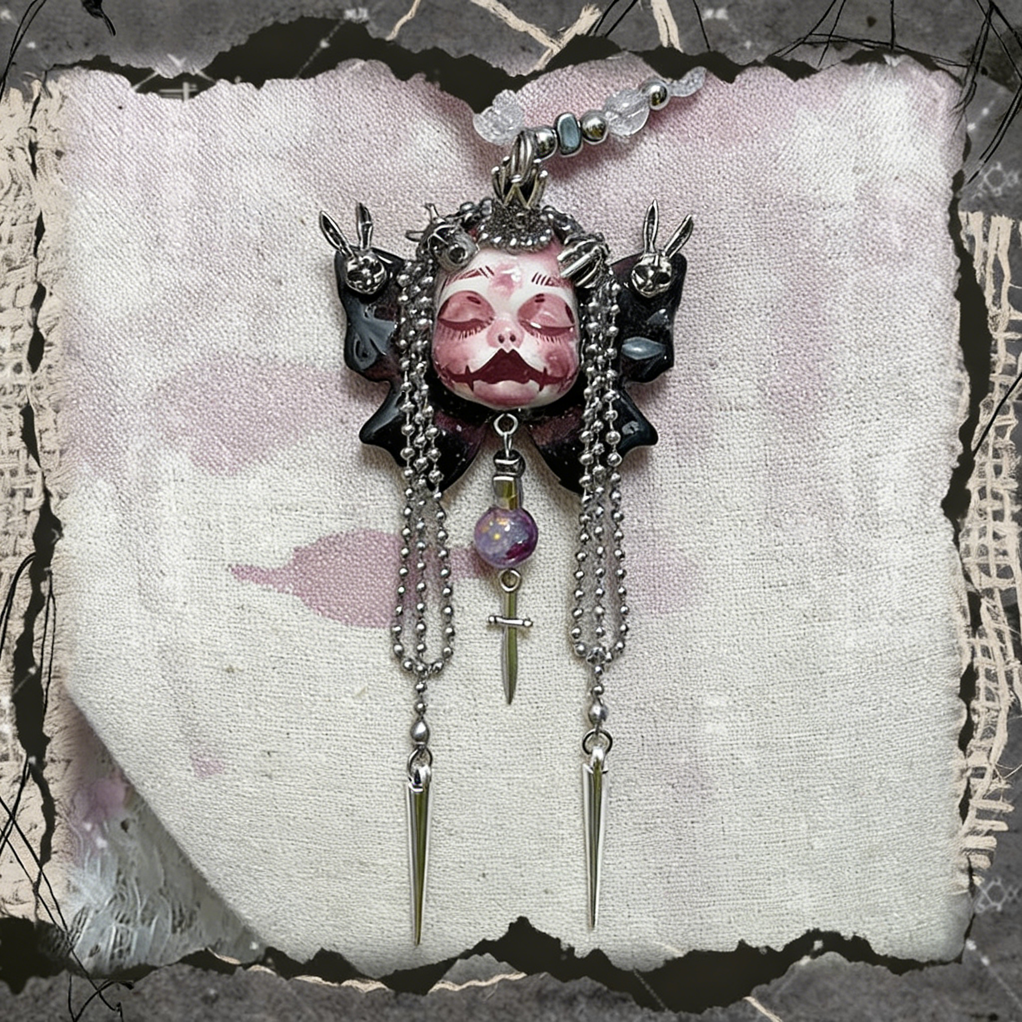 Pink Nightmare Butterfly Crown Gothic Doll Necklace