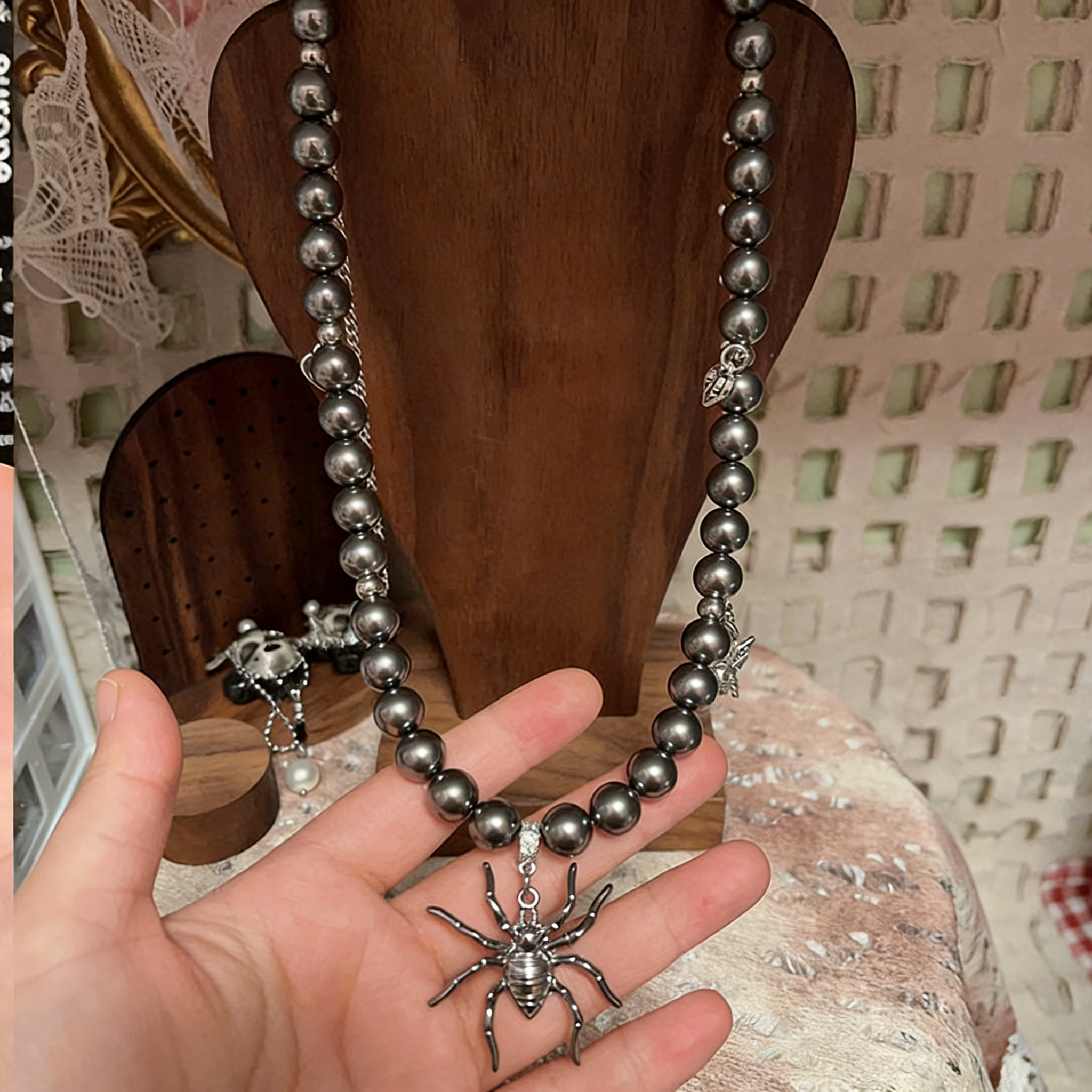 Black Spider Silver Wing Necklace