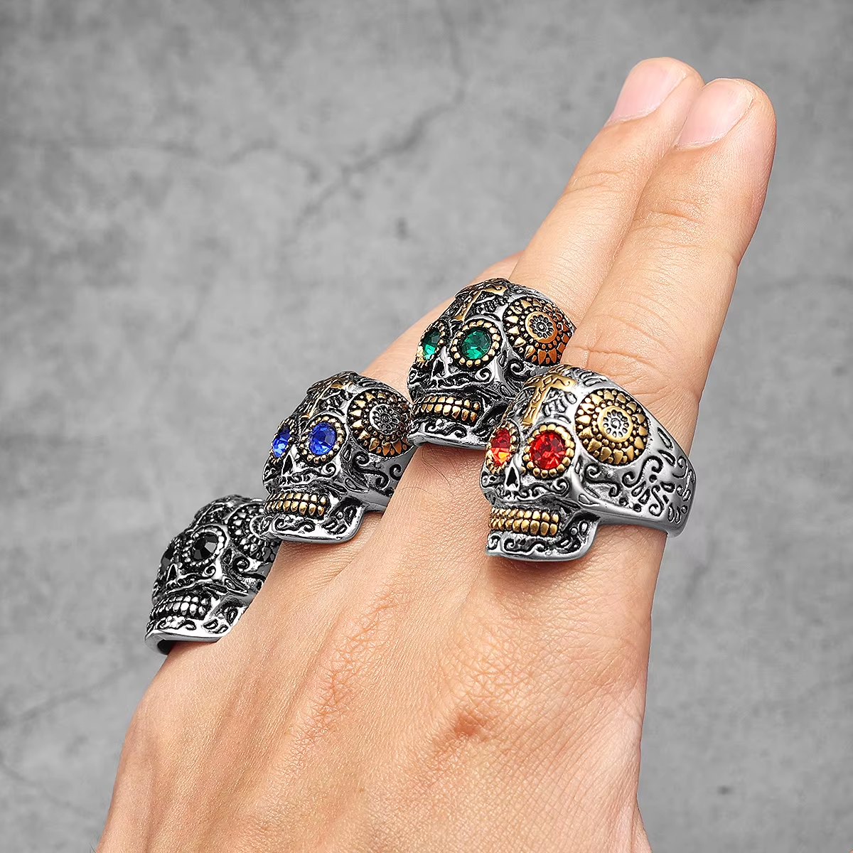 Vintage Cross Stainless Steel Sugar Skull Ring
