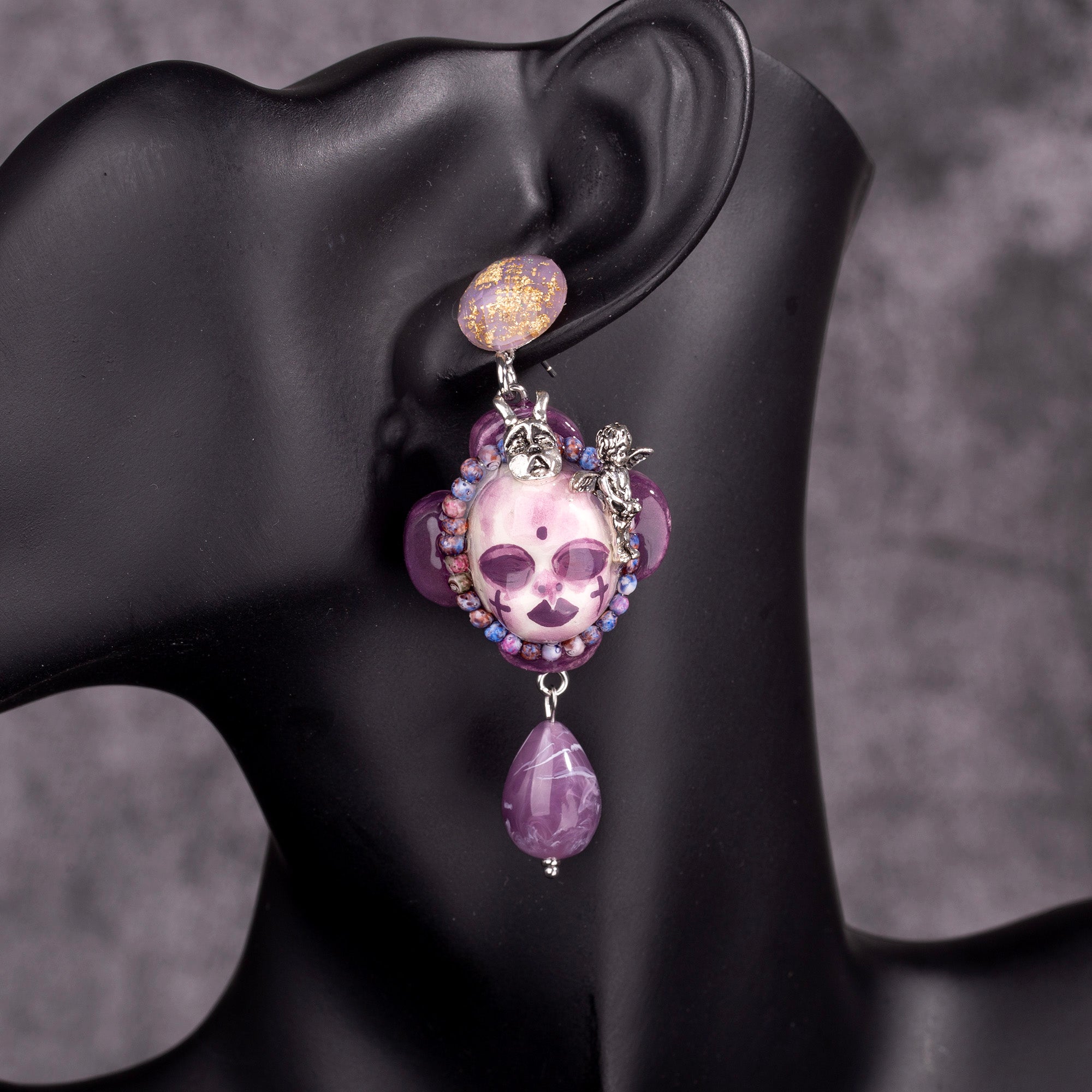 Purple Face Angel Mask Freak Baby Earrings