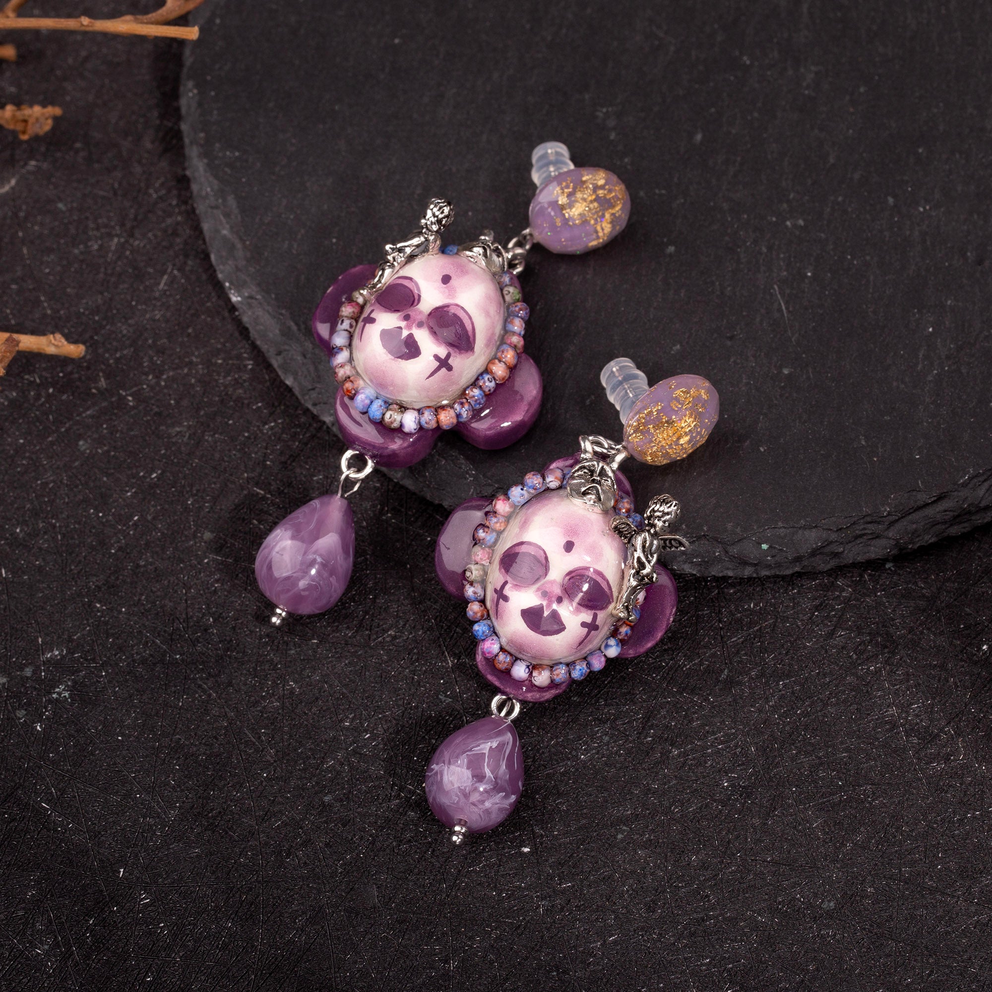 Purple Face Angel Mask Freak Baby Earrings