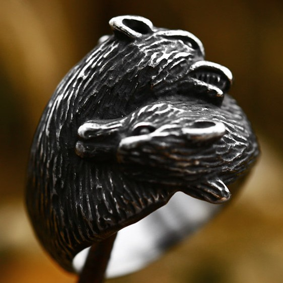 Berserker Twin Bear Stainless Steel Ring