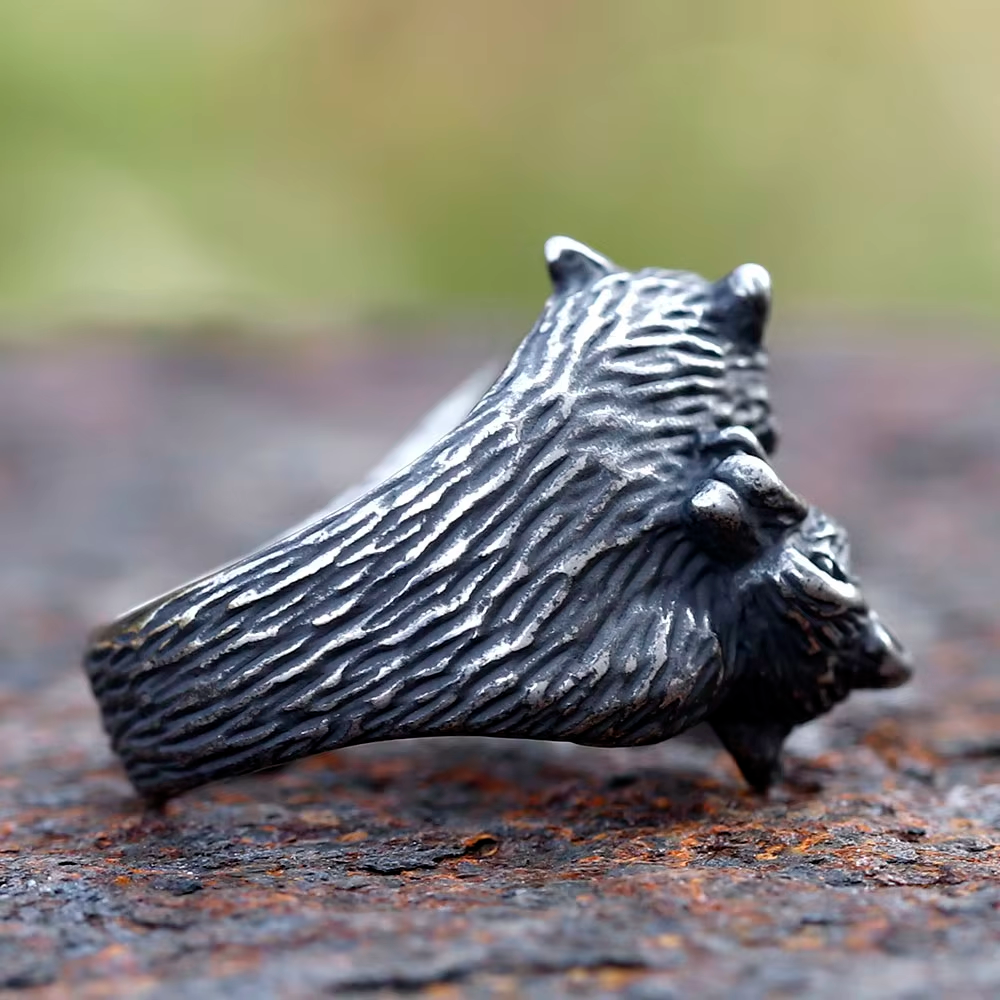 Berserker Twin Bear Stainless Steel Ring