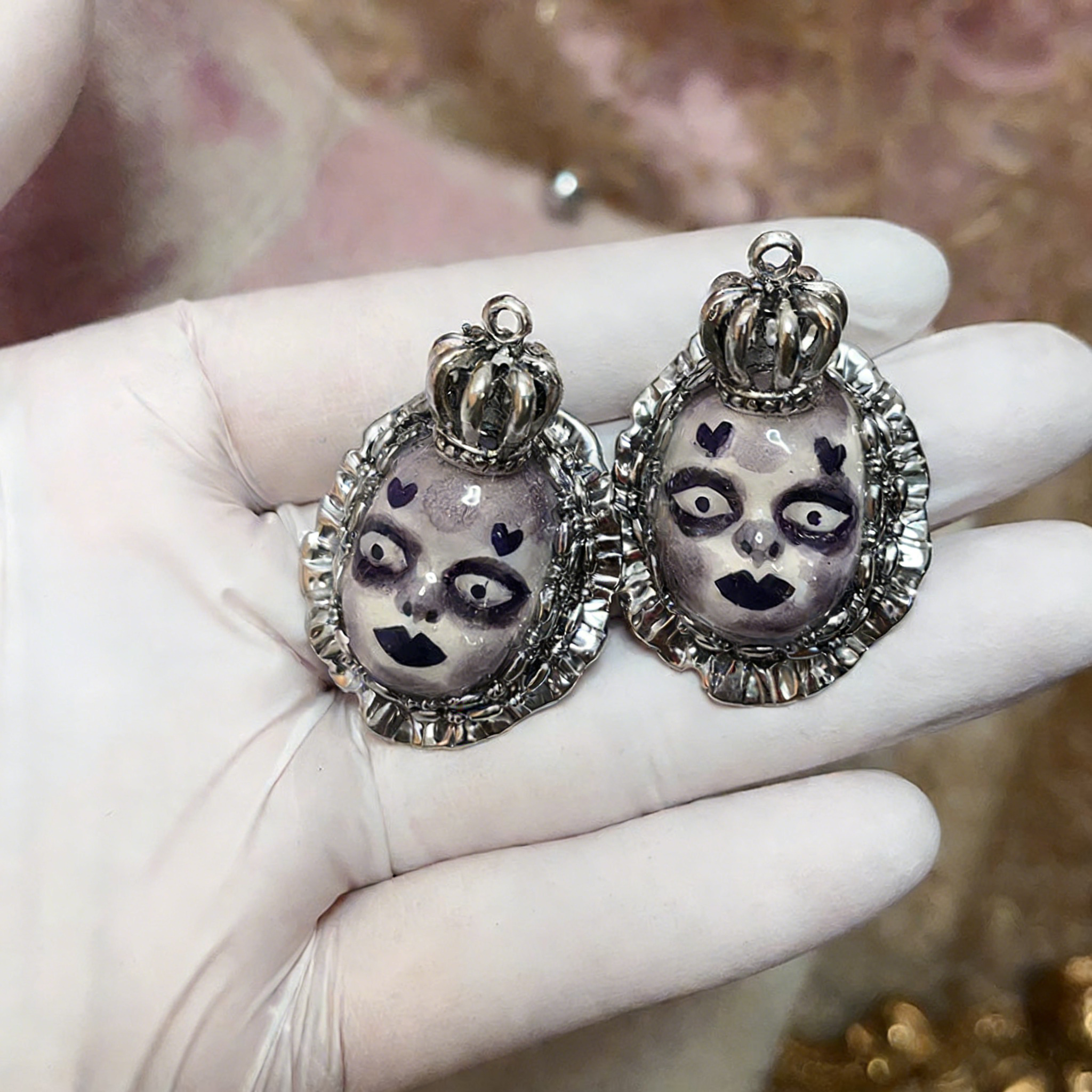 Purple Heart Crown Freak Baby Earrings
