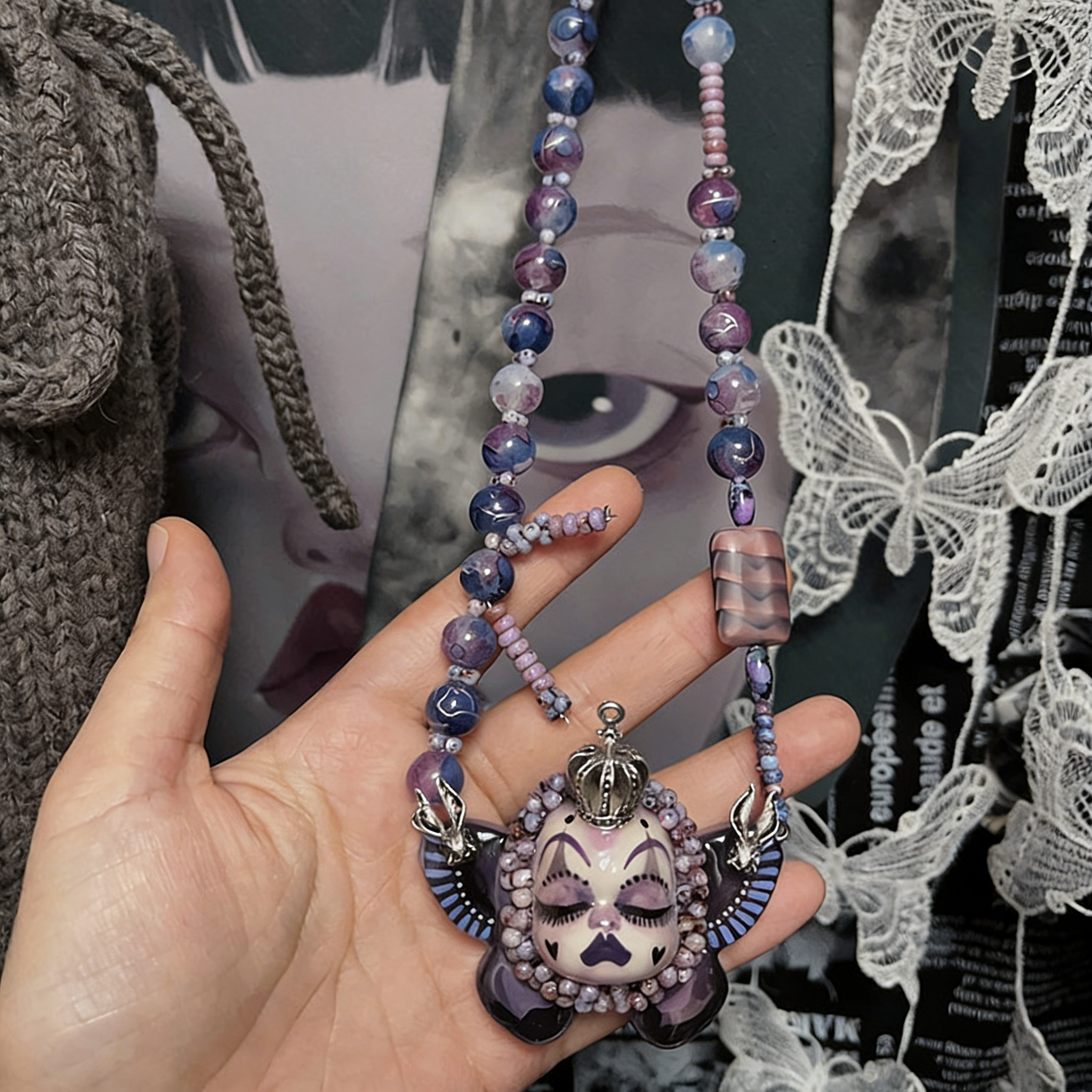 Violet Butterfly Slumber Gothic Doll Necklace