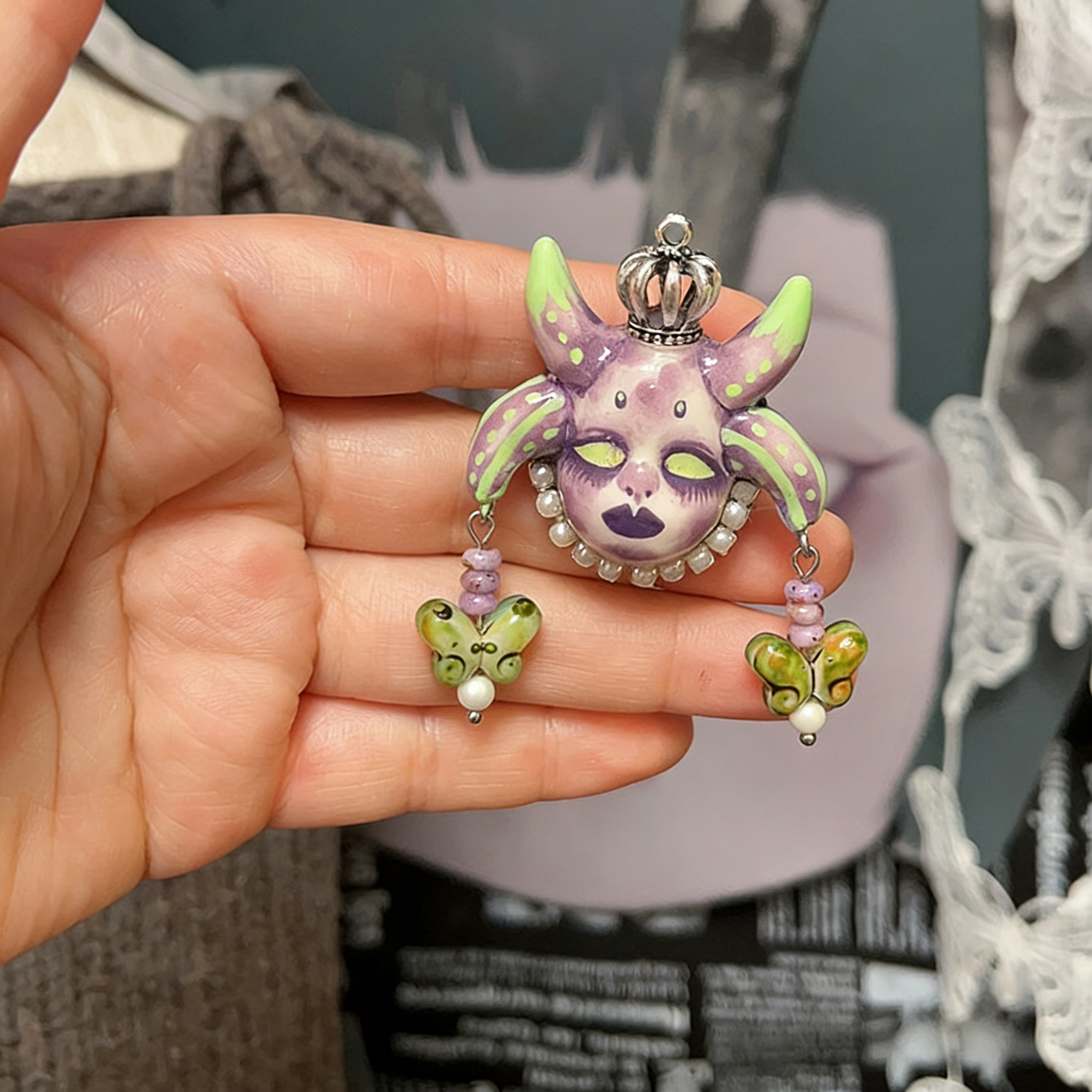 Purple Horn Butterfly Pendant Ring