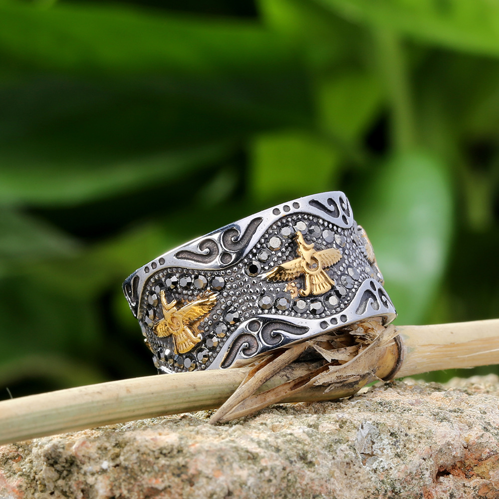 Eagle Totem Two‑Tone Stainless Steel Ring