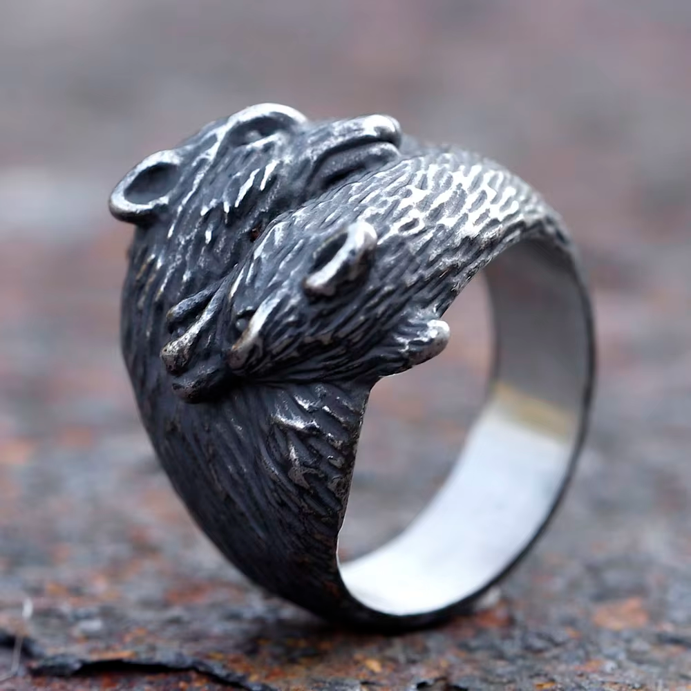 Berserker Twin Bear Stainless Steel Ring