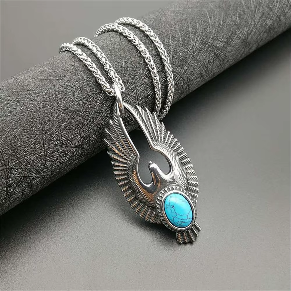 Eagle Turquoise Stainless Steel Pendant Necklace