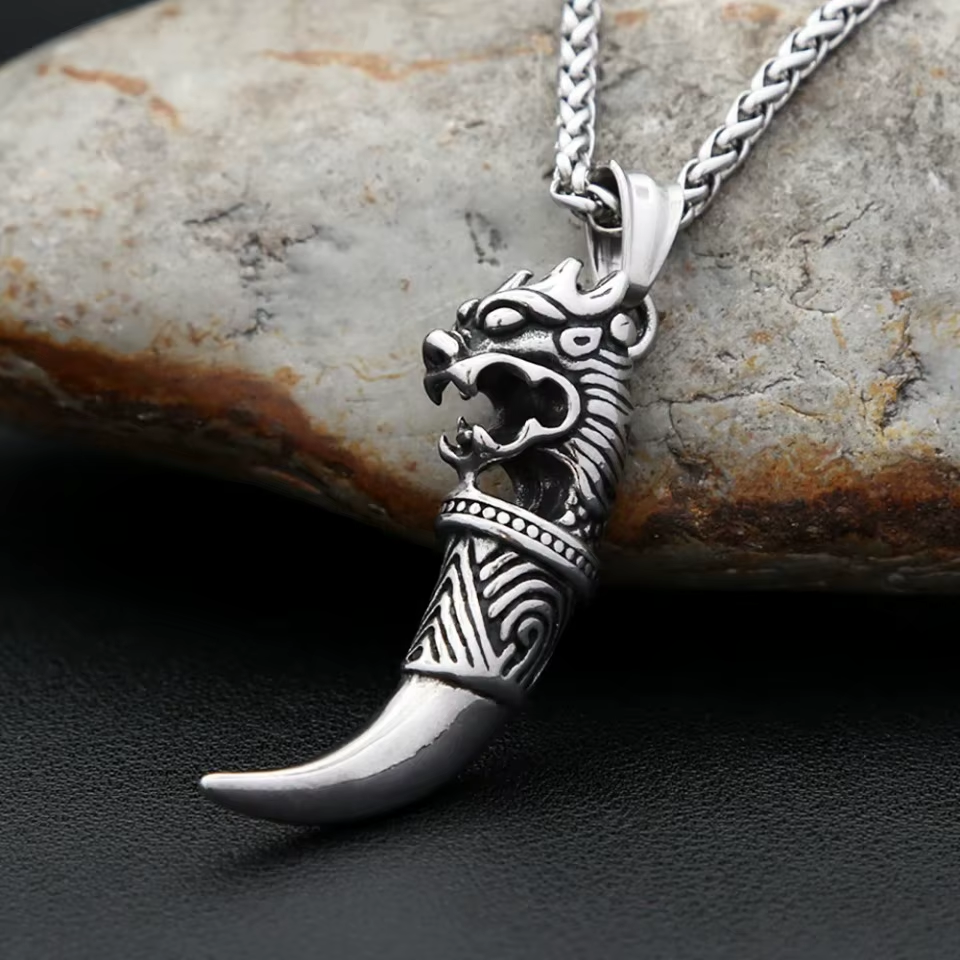 Dragon Head Fang Stainless Steel Pendant Necklace
