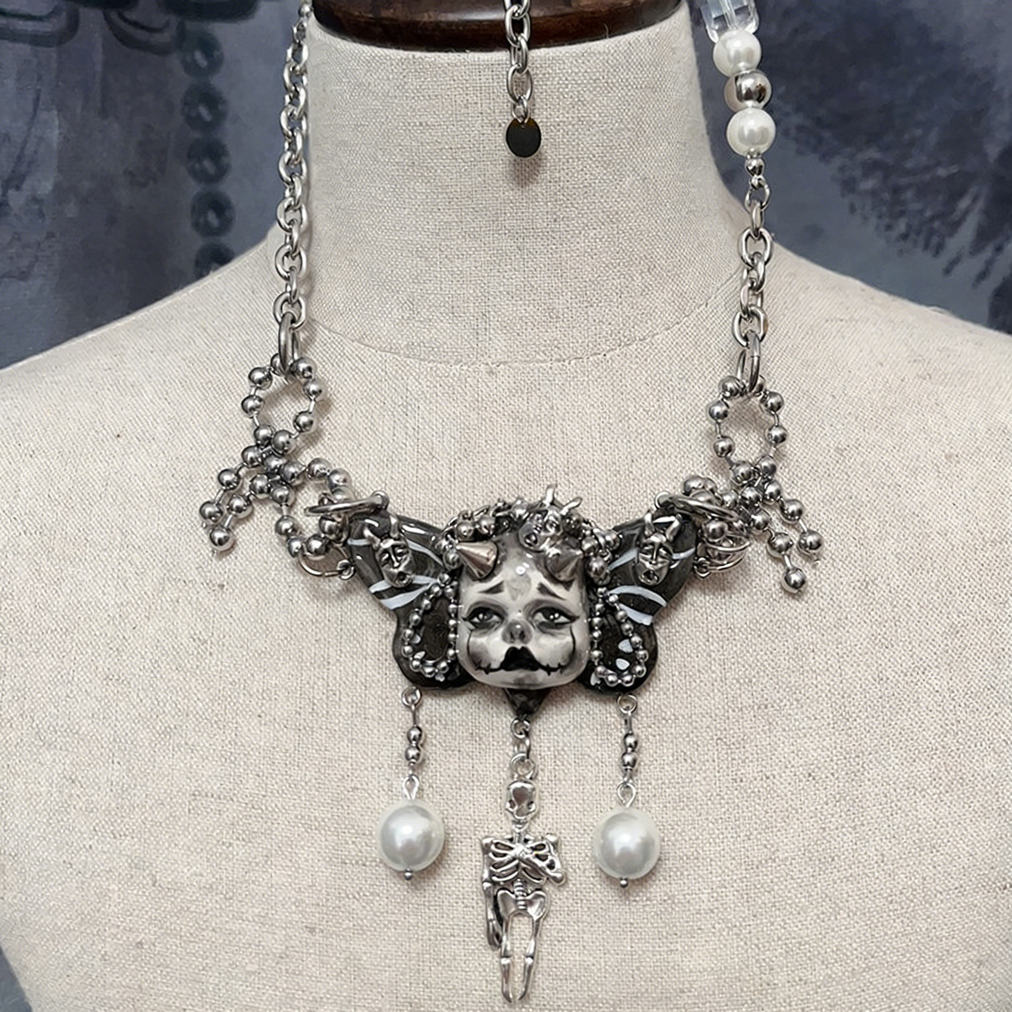 Horned Skeleton Butterfly Gothic Doll Necklace