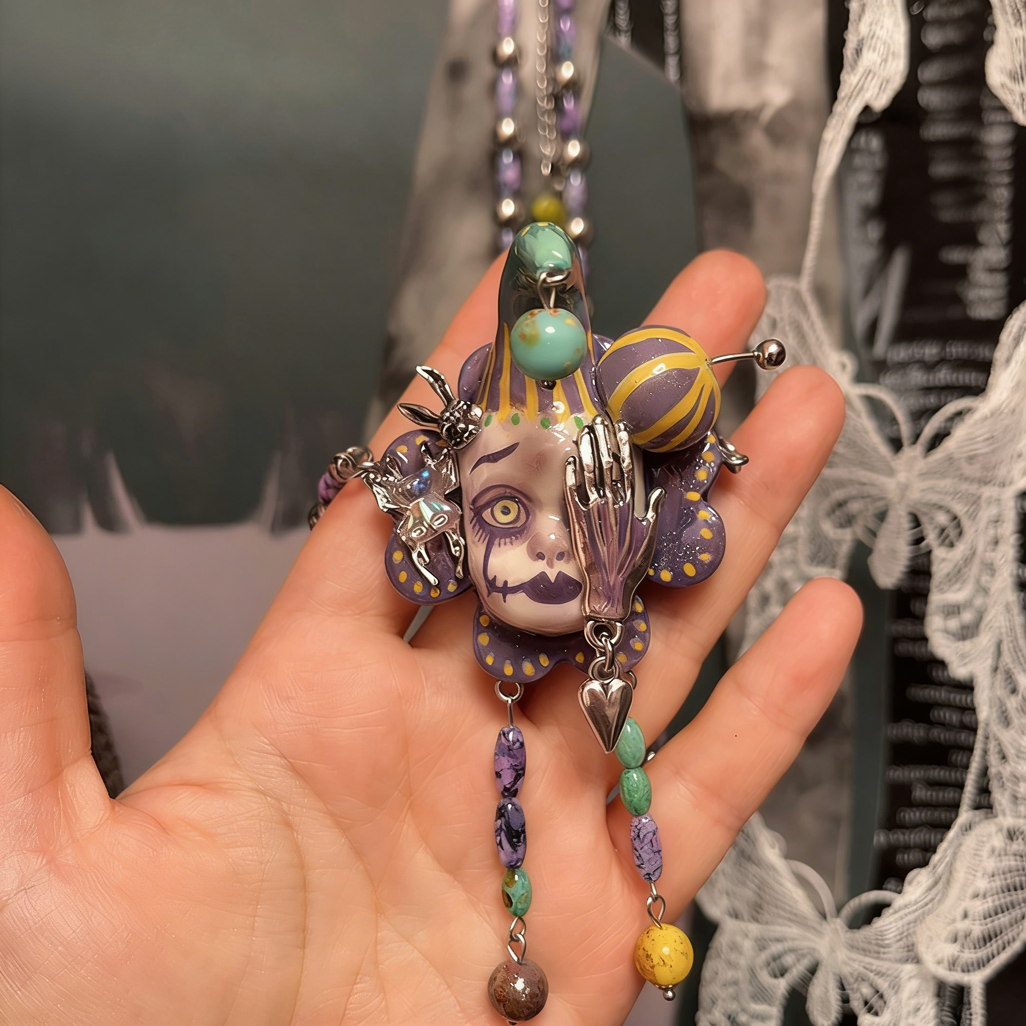 Dark Circus Clown Necklace