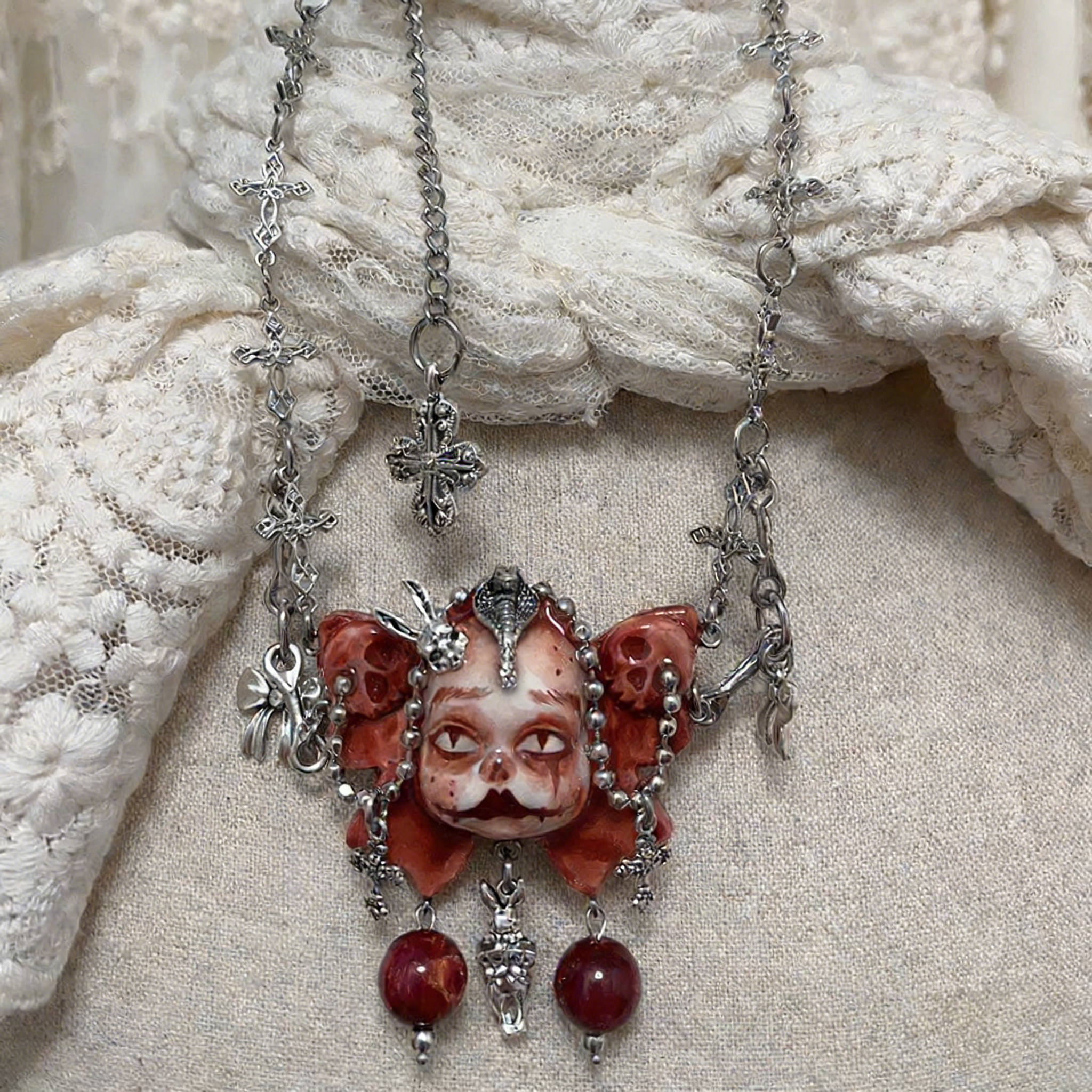 Blood Butterfly Puppet Gothic Doll Necklace