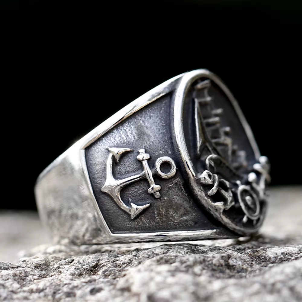 Nautical Sailboat Anchor Stainless Steel Ring