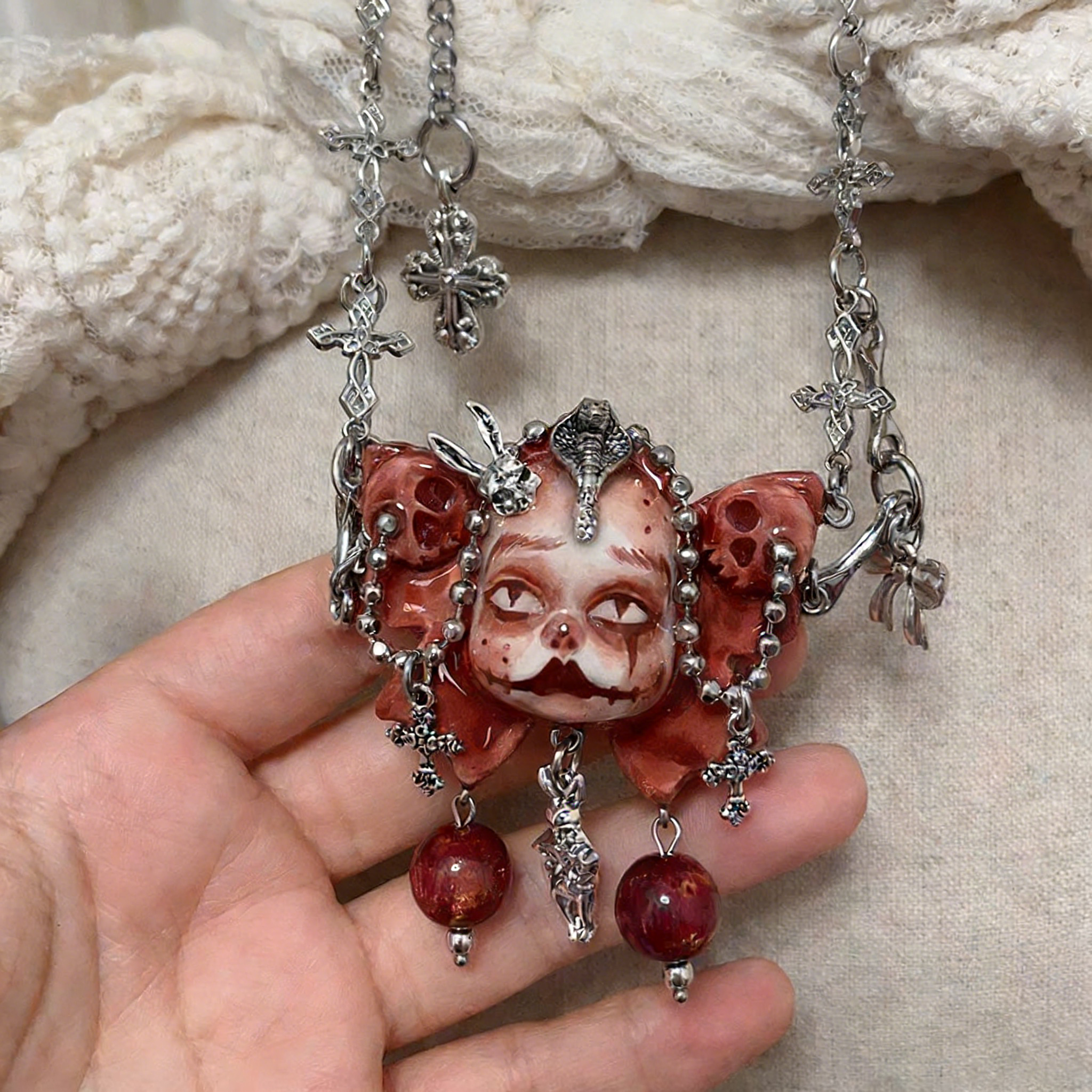 Blood Butterfly Puppet Gothic Doll Necklace