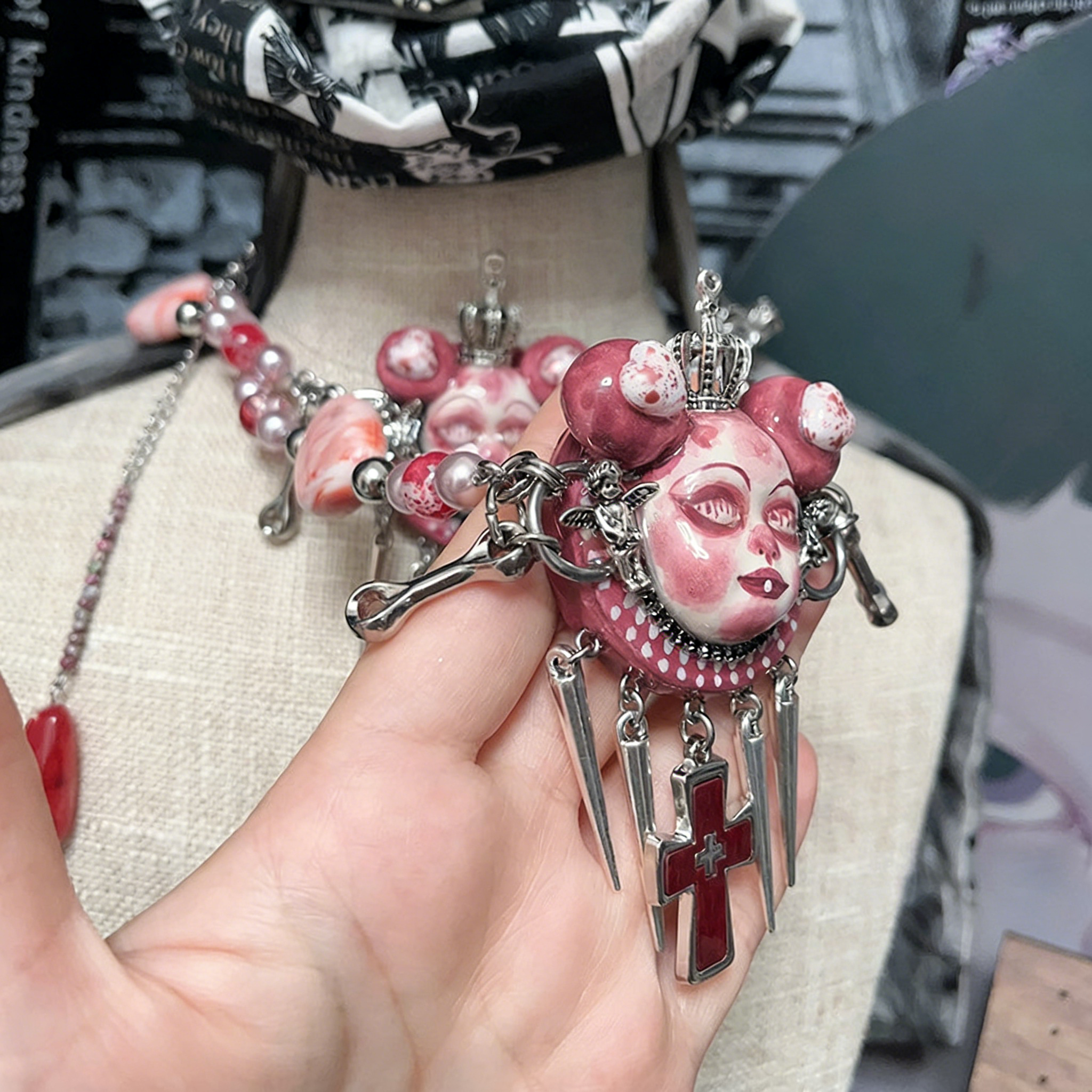 Crimson Crown Blood Cross Necklace