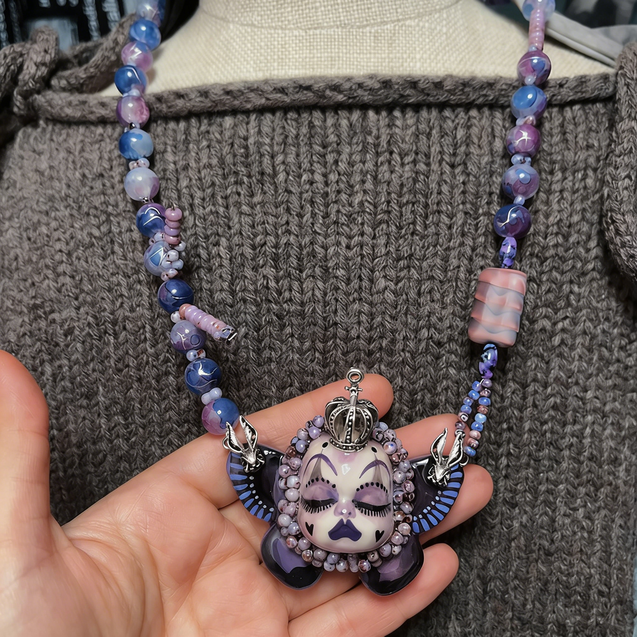 Violet Butterfly Slumber Gothic Doll Necklace