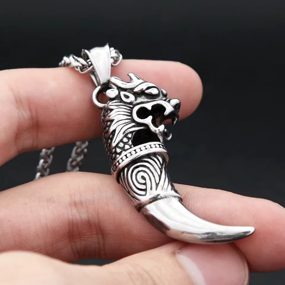 Dragon Head Fang Stainless Steel Pendant Necklace