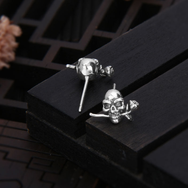 Skull with Roses Stud Earrings