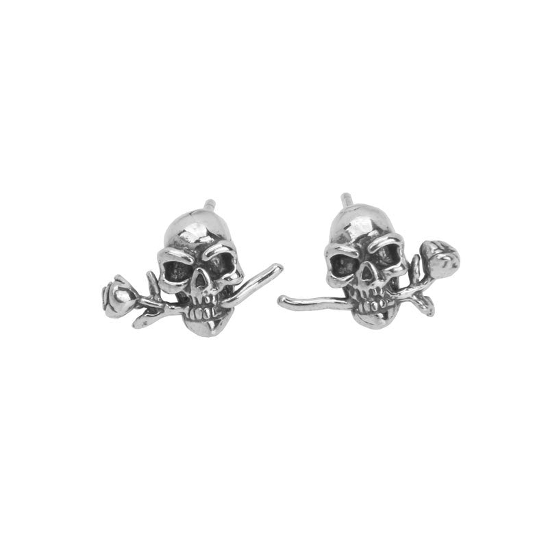 Skull with Roses Stud Earrings