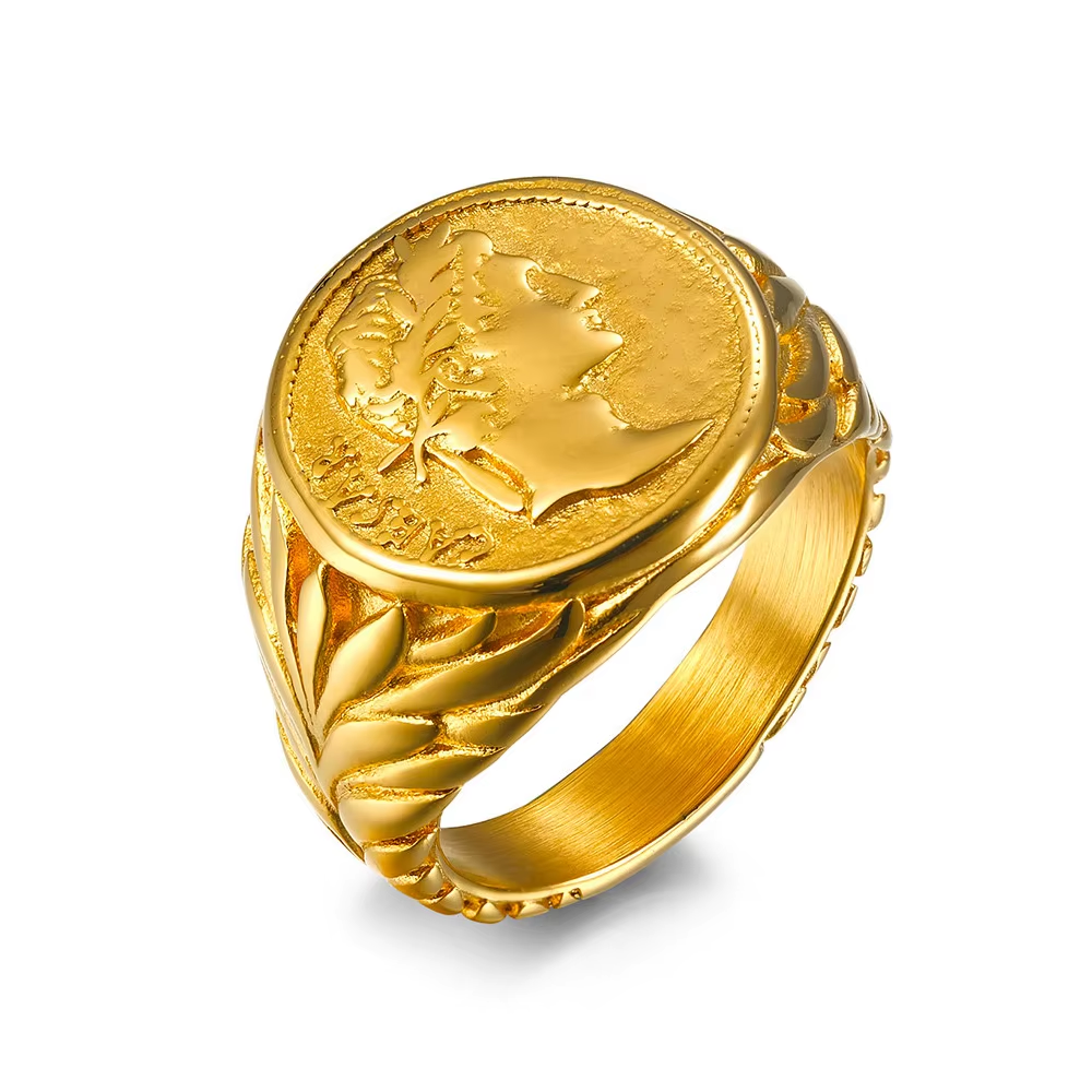 Vintage Caesar Coin Signet Stainless Steel Ring
