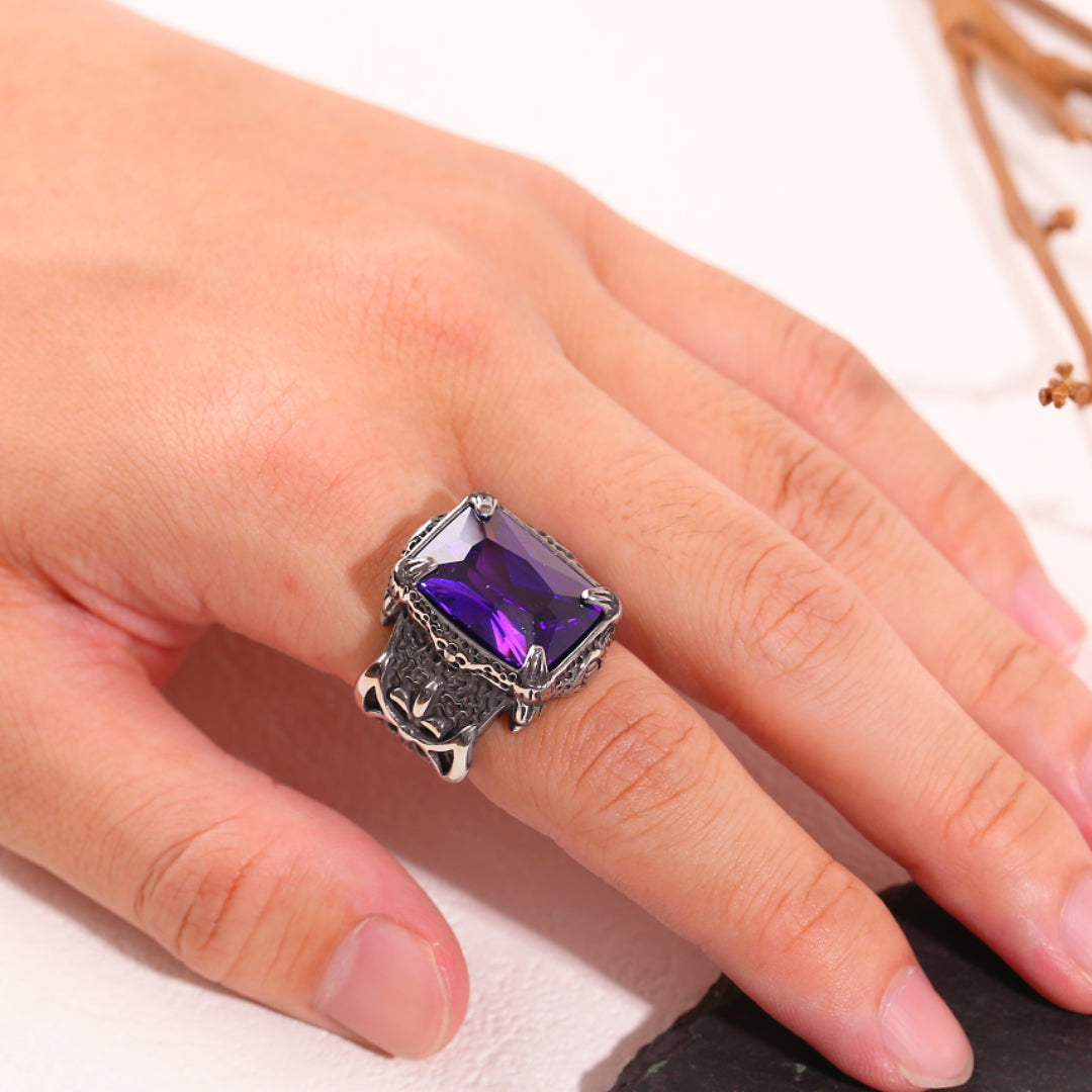 Viking Warrior Axe Gemstone Inlaid Ring