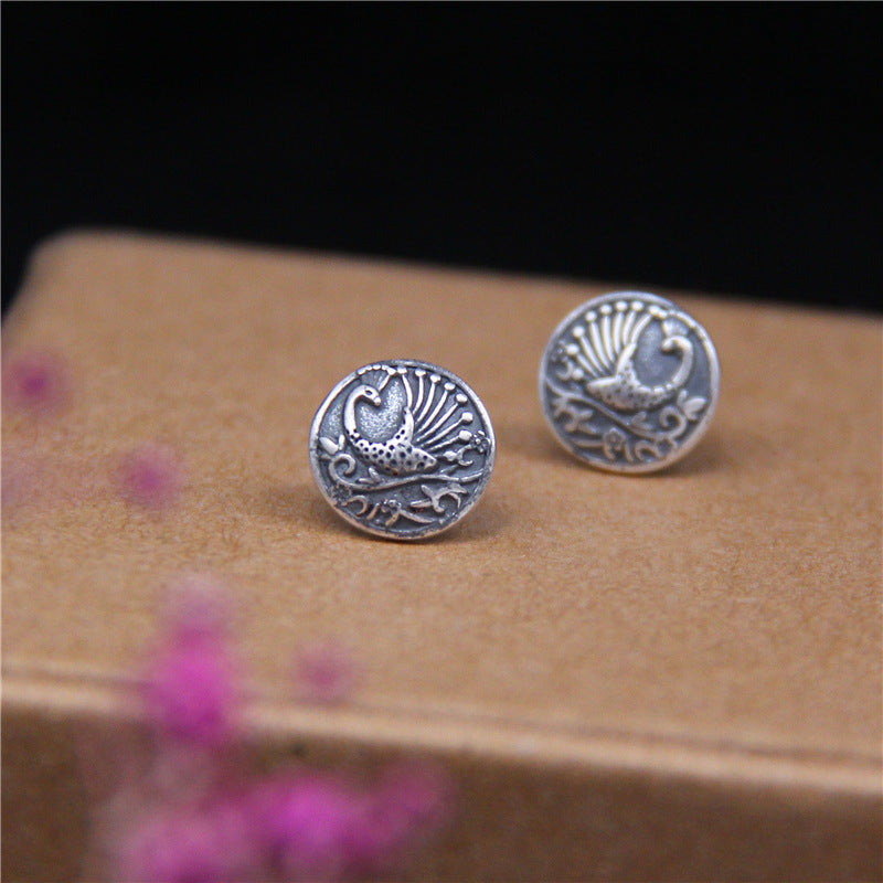 Round Peacock Stud Earrings