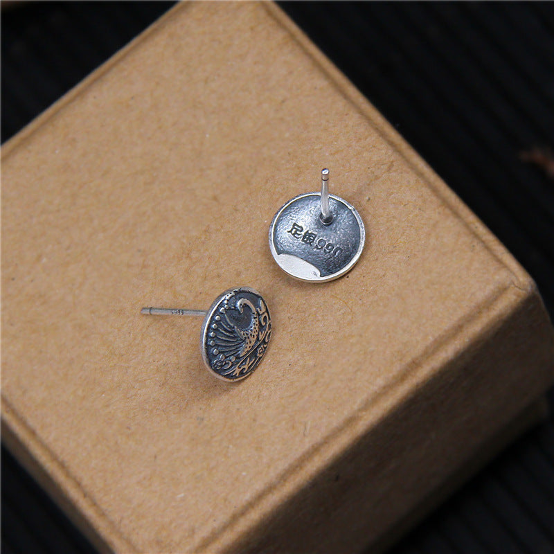 Round Peacock Stud Earrings