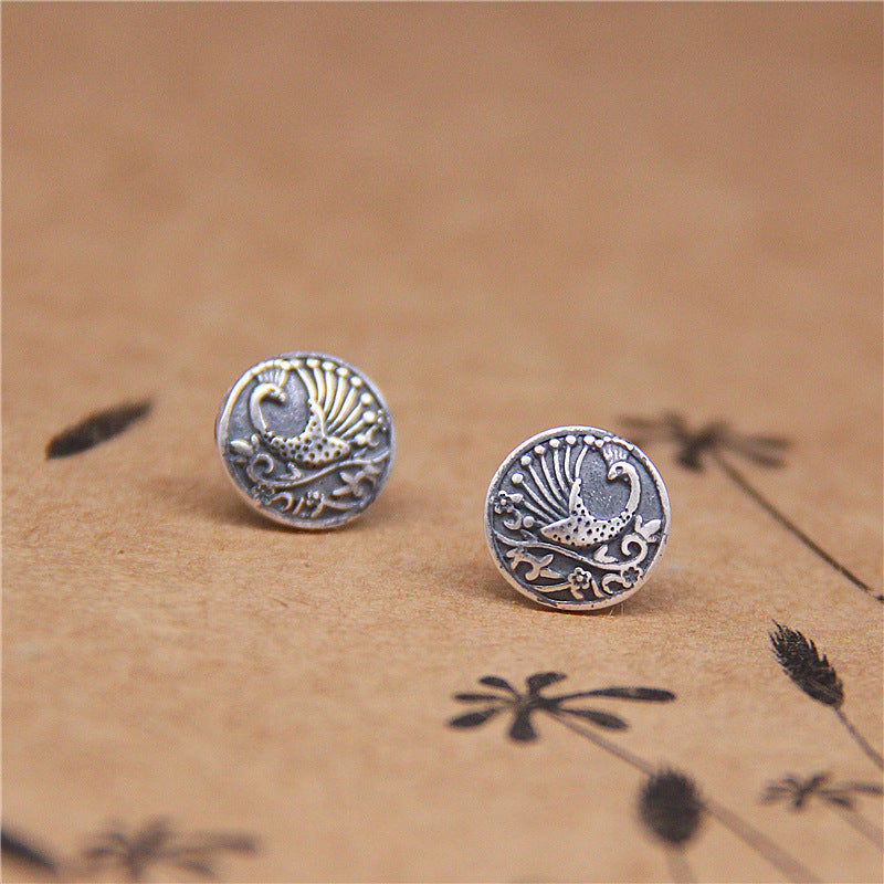 Round Peacock Stud Earrings